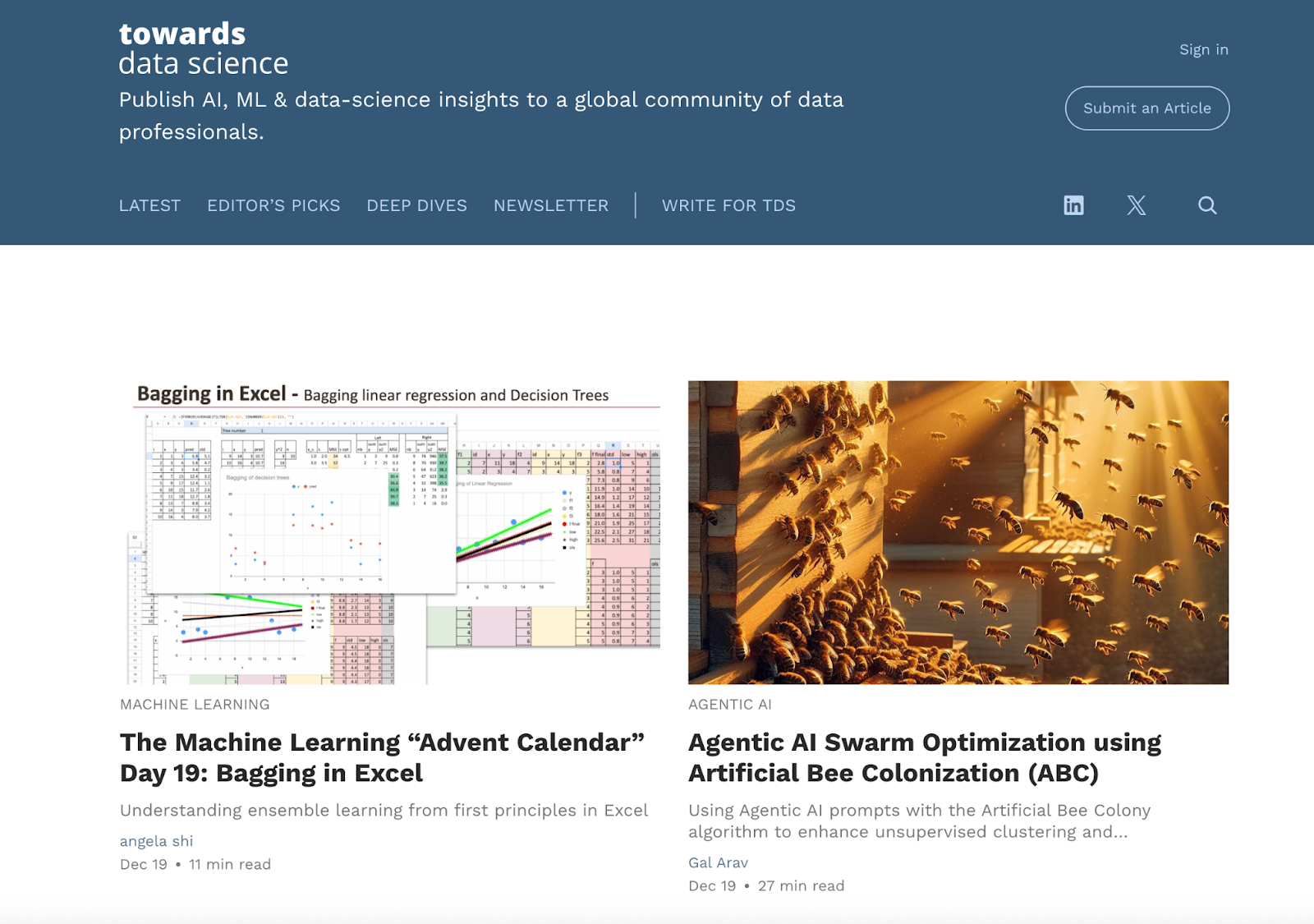 Towards Data Science homepage